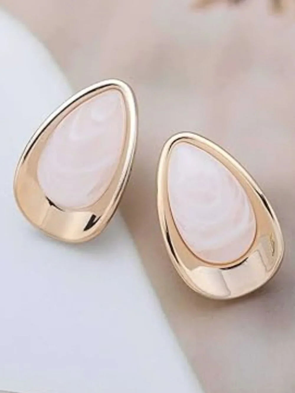 Gold Tone Teardrop Earrings‎ with Opal Stone Chunky Statement Waterdrop